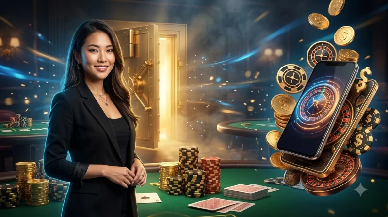 Bánh xe Roulette châu Âu cổ điển trong sảnh casino sang trọng