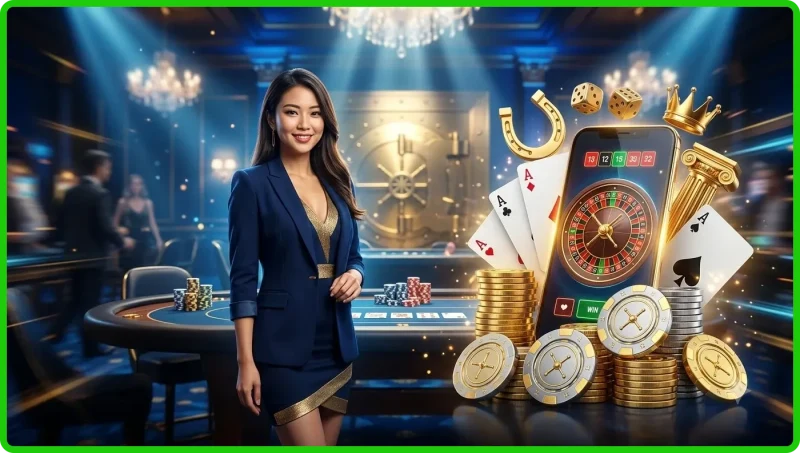 Bánh xe Roulette châu Âu cổ điển trong sảnh casino sang trọng