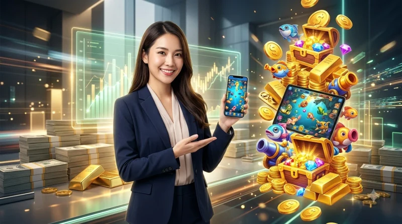 Các biểu tượng tiêu chí đánh giá game bắn cá phát sáng xoay quanh lõi game trung tâm