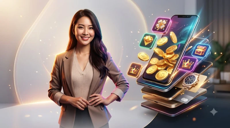 Cuộn quay slot game với biểu tượng thắng và quỹ thưởng tích lũy phát sáng phía trên