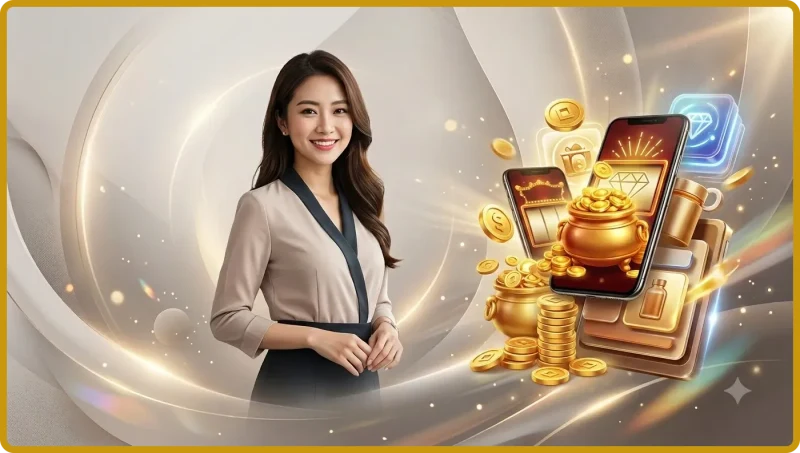 minh-hoa-khai-niem-no-hu-than-tai-voi-vong-quay-slot-va-nguoi-choi-moi-dang-tim-hieu Minh họa khái niệm nổ hũ thần tài với vòng quay slot và người chơi mới đang tìm hiểu