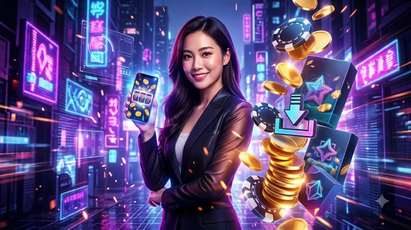 Minh họa quy trình tải và cài đặt game nổ hũ trên điện thoại và máy tính