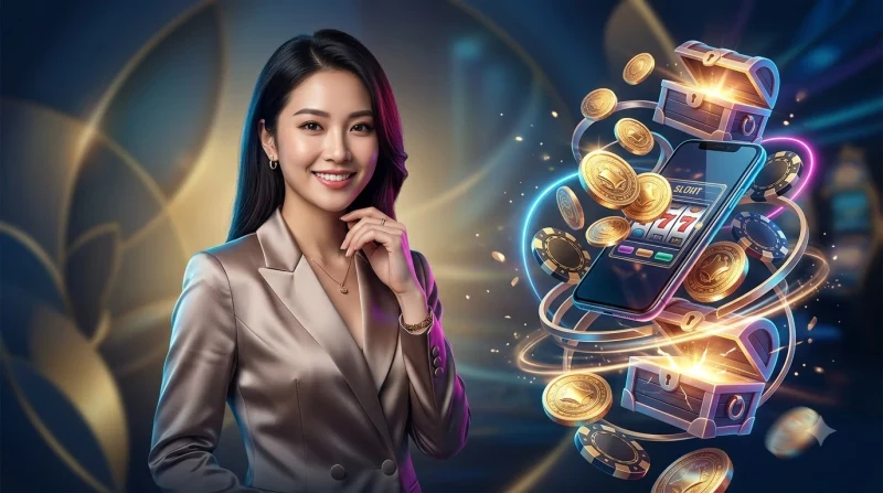 Minh họa vì sao người chơi nổ hũ dễ mất kiểm soát với biểu tượng vòng quay và ánh sáng chuyển động