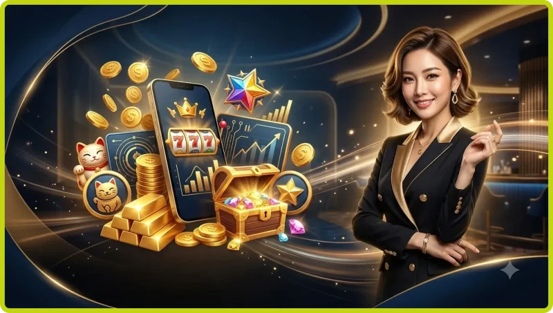 Minh họa vì sao người chơi nổ hũ dễ mất kiểm soát với biểu tượng vòng quay và ánh sáng chuyển động
